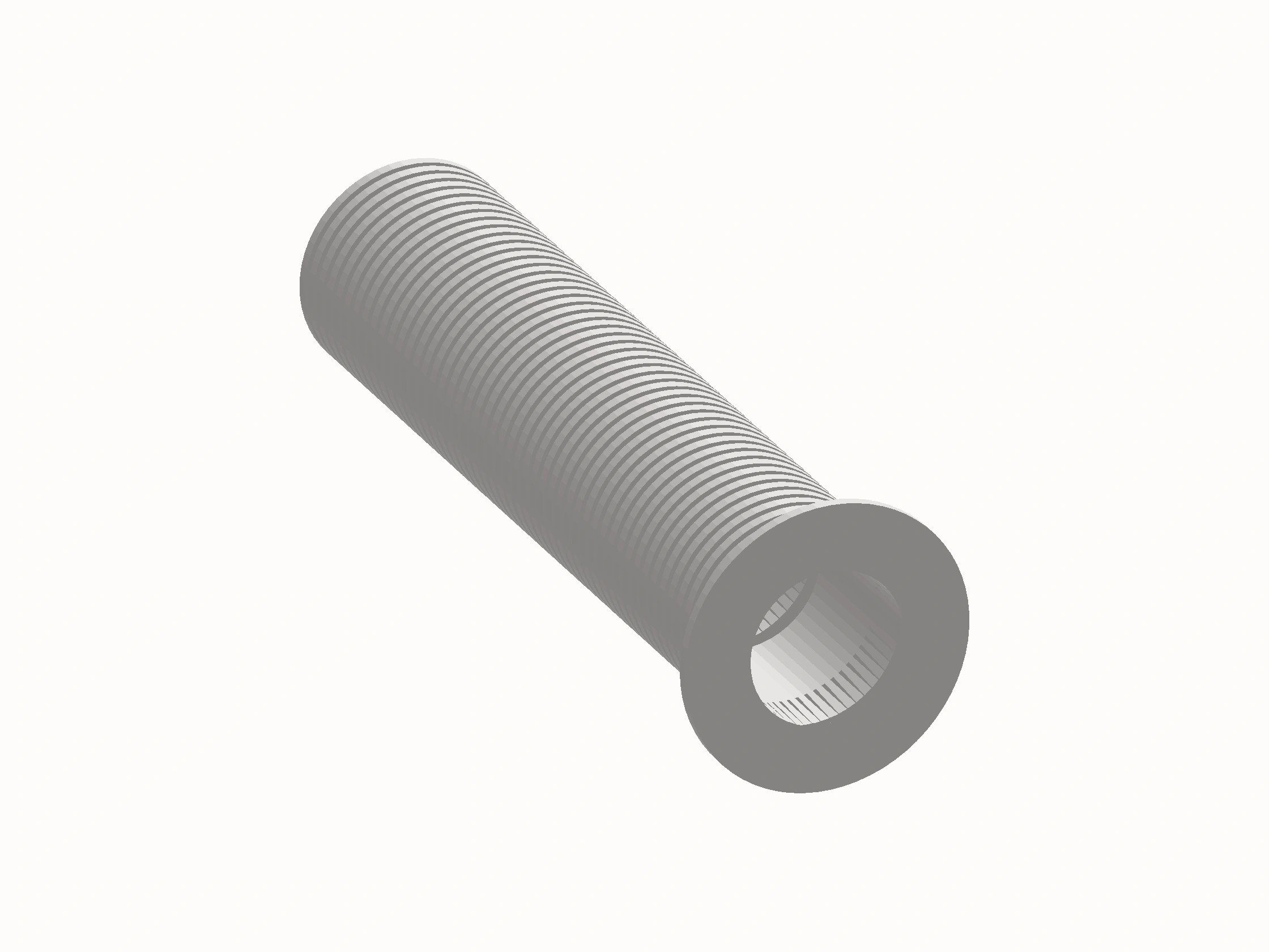 Shaded render of a ribbed cylindrical bike grip with a flanged end.