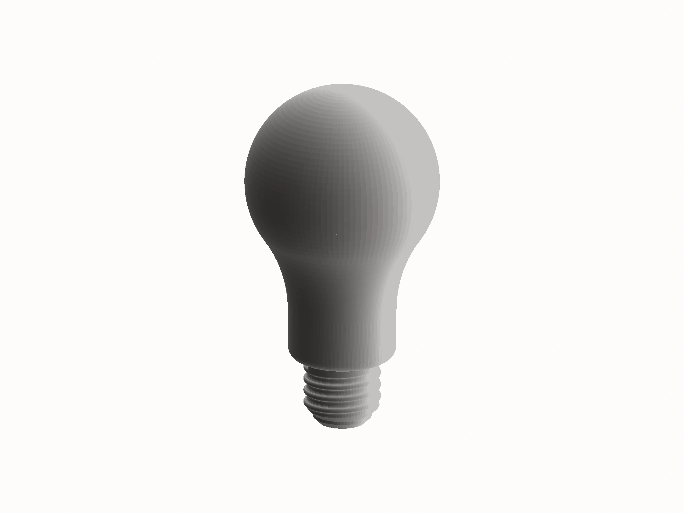 Shaded render of an A-series light bulb: a curved envelope narrowing into a threaded Edison screw base.
